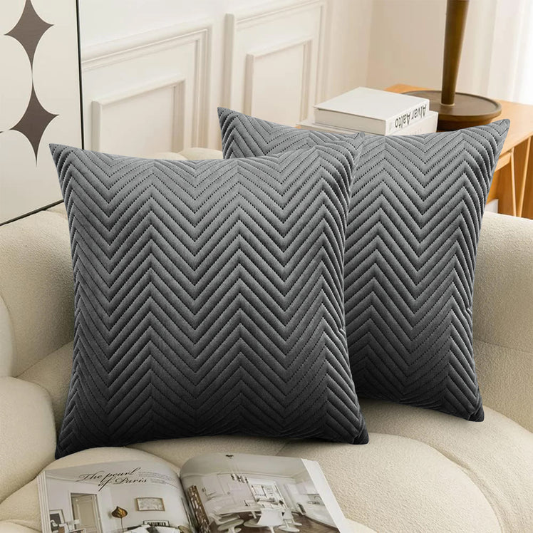 2 & 4 Pack Cushion Covers Chevron Design Velvet Fabric