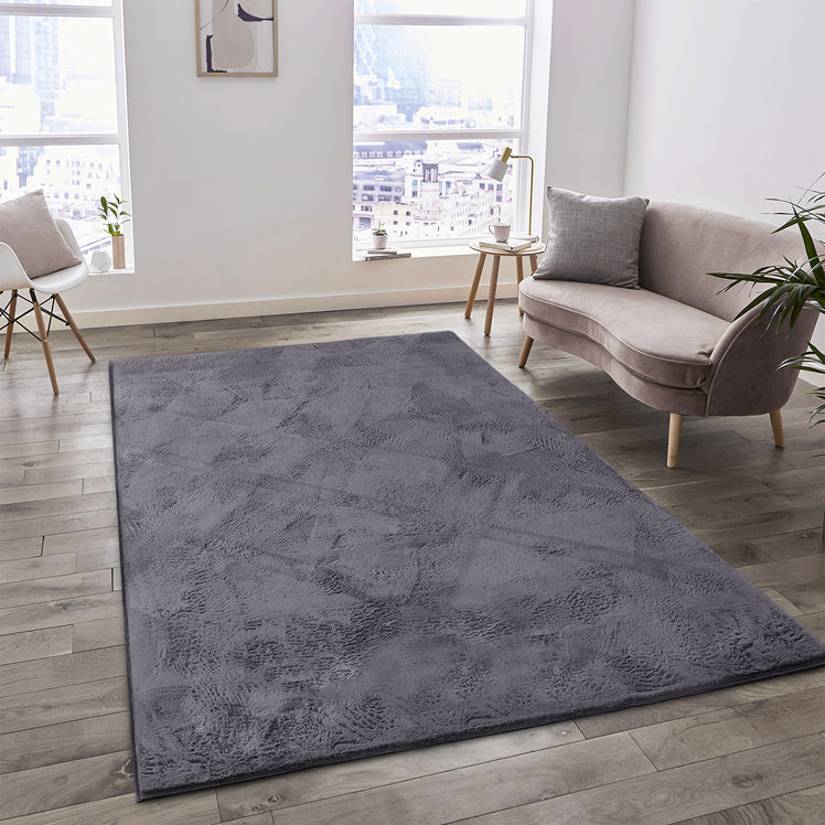 Grey Faux Rabbit Fur Rug