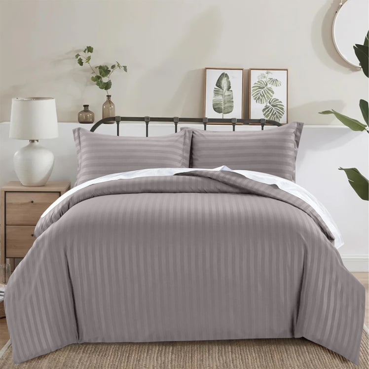 Grey Striped Bedding Duvet Cover Set