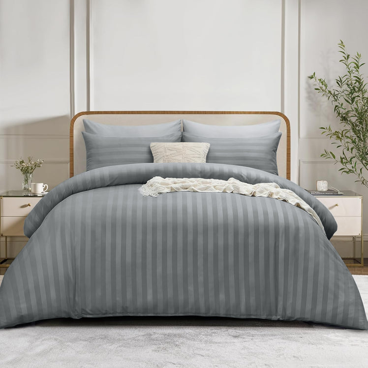4 Piece Stripe Bedding Set - Duvet Cover, Fitted Sheet & Pillowcases