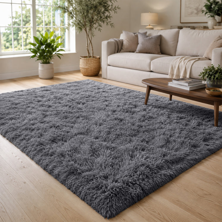 Grey Fluffy Shaggy Rug Large