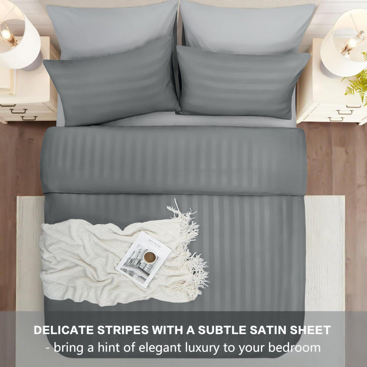 4 Piece Stripe Bedding Set - Duvet Cover, Fitted Sheet & Pillowcases
