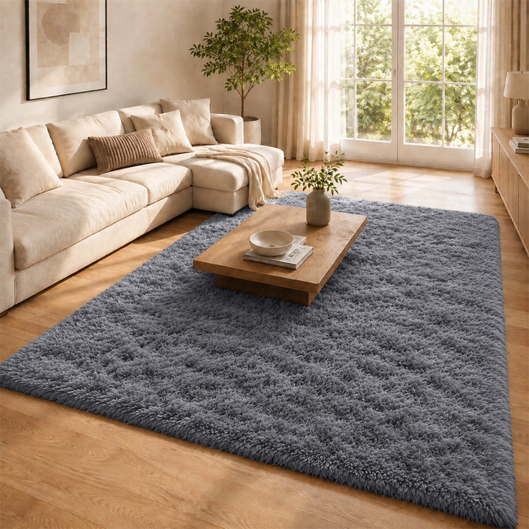 Grey Fluffy Shaggy Rug Large