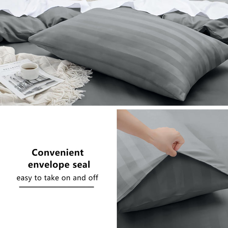 4 Piece Stripe Bedding Set - Duvet Cover, Fitted Sheet & Pillowcases