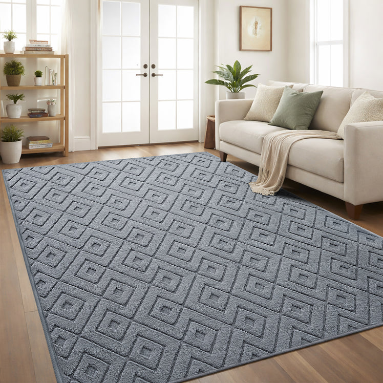 Shaggy Pile Rug - Hollow Square Tufted Area Carpet & Runner