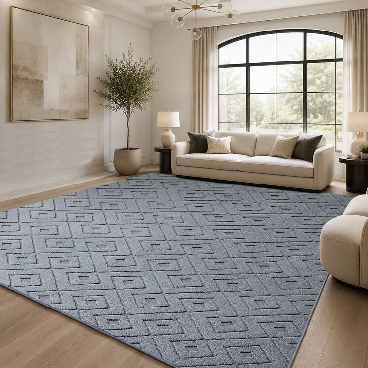 Geometric Embossed High-Low Pile Area Rug