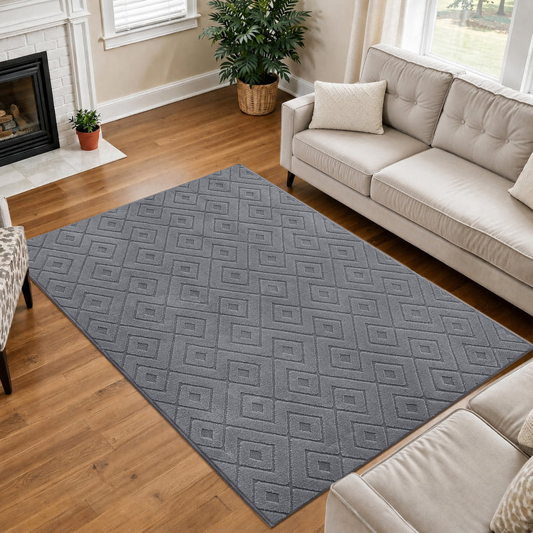 Geometric Embossed High-Low Pile Area Rug