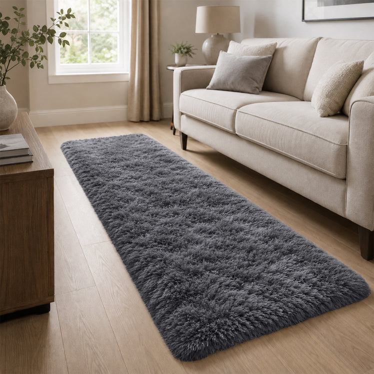 Grey Fluffy Shaggy Rug Large