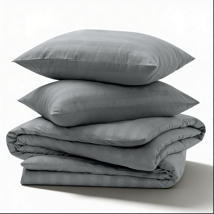 4 Piece Stripe Bedding Set - Duvet Cover, Fitted Sheet & Pillowcases