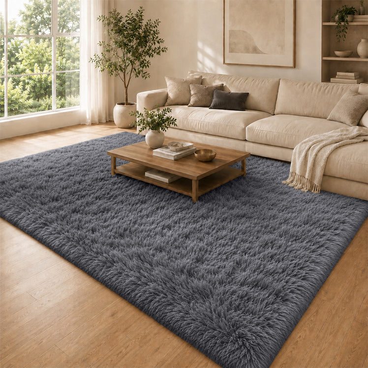 Grey Fluffy Shaggy Rug Large