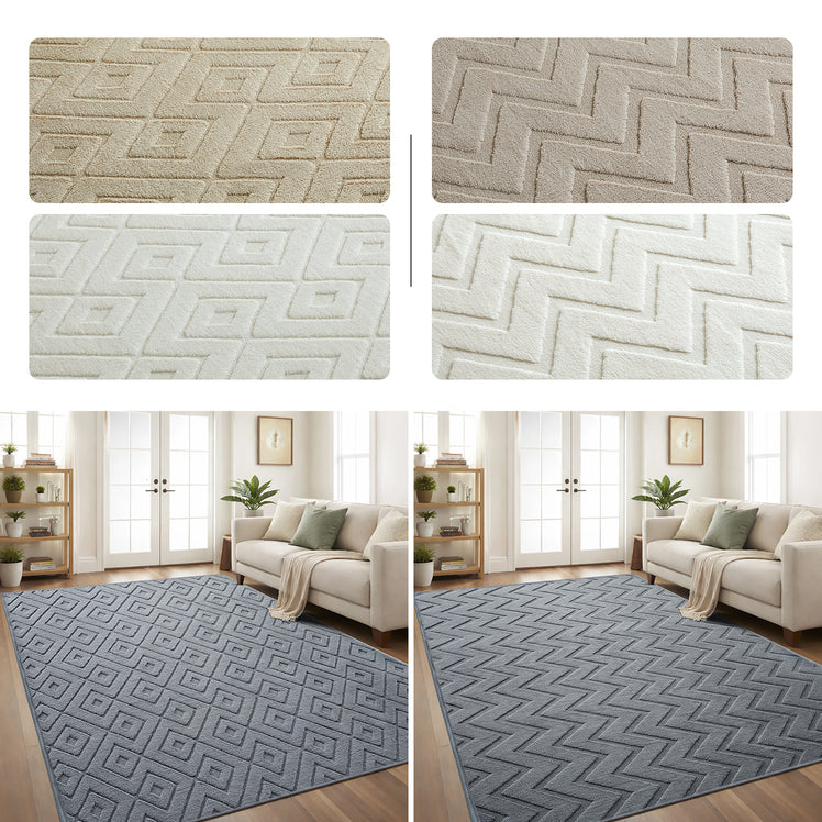Geometric Embossed High-Low Pile Area Rug