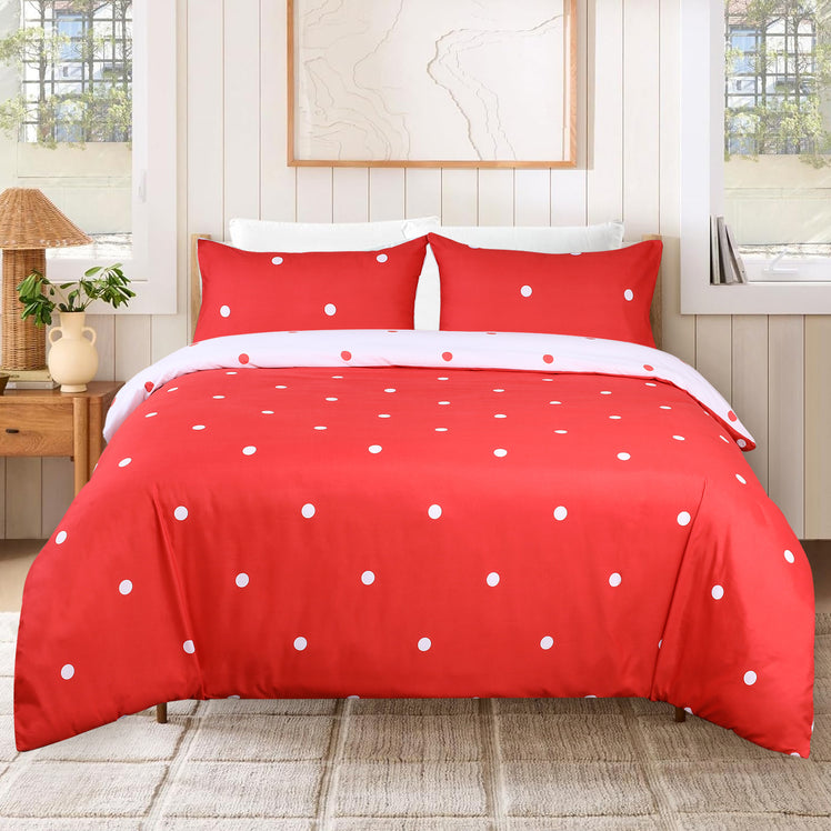 Red & White Duvet Cover Polka Dot Printed