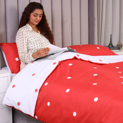 Red & White Duvet Cover Polka Dot Printed
