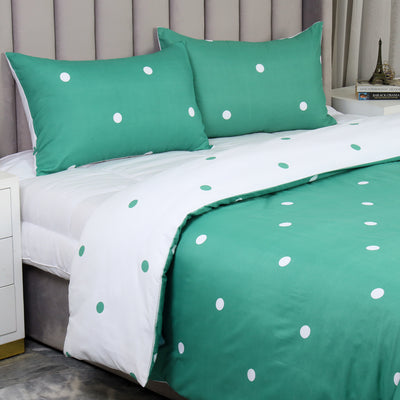 Green & White Duvet Cover Polka Dot Printed