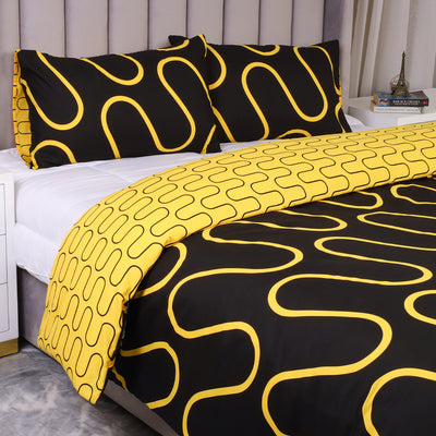 Black & Ochre Duvet Cover Waves Printed