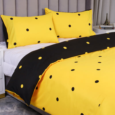 Ochre & Black Duvet Cover Polka Dot Printed