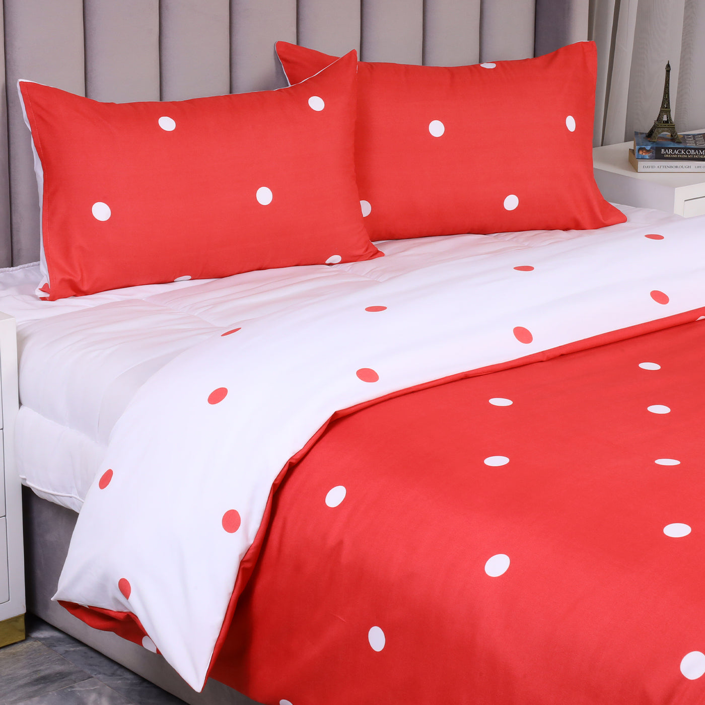 Red & White Duvet Cover Polka Dot Printed