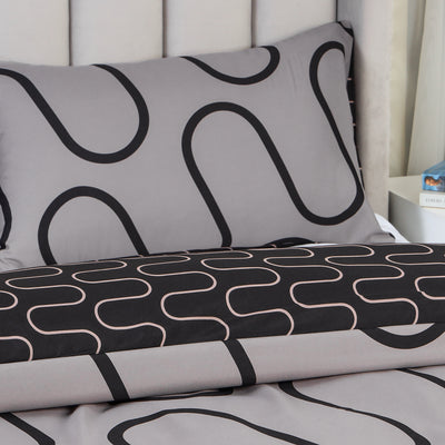 Grey & Black Duvet Cover Waves Printed