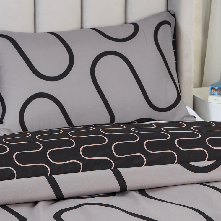 Grey & Black Duvet Cover Waves Printed
