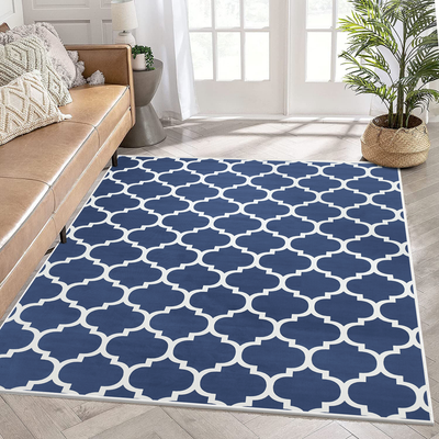 Navy Large Runner Rugs Lattice Printed