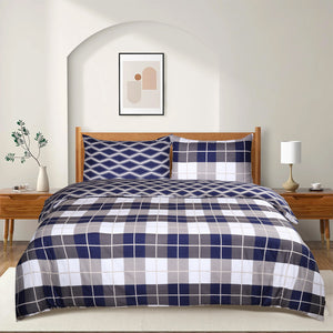 Navy Check Printed Duvet Cover