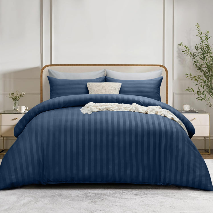 4 Piece Stripe Bedding Set - Duvet Cover, Fitted Sheet & Pillowcases