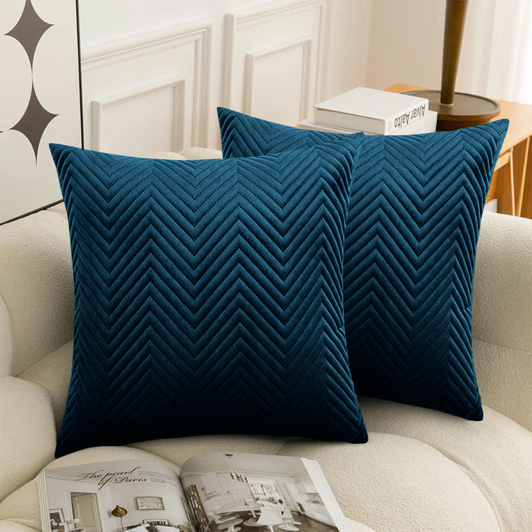 2 & 4 Pack Cushion Covers Chevron Design Velvet Fabric