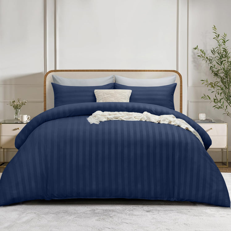 4 Piece Stripe Bedding Set - Duvet Cover, Fitted Sheet & Pillowcases