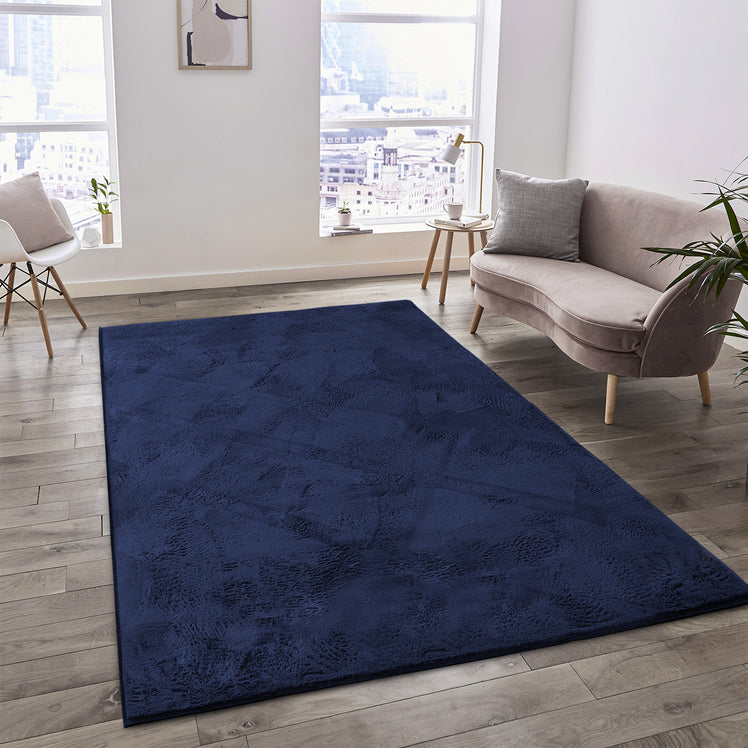 Navy Faux Rabbit Fur Rug