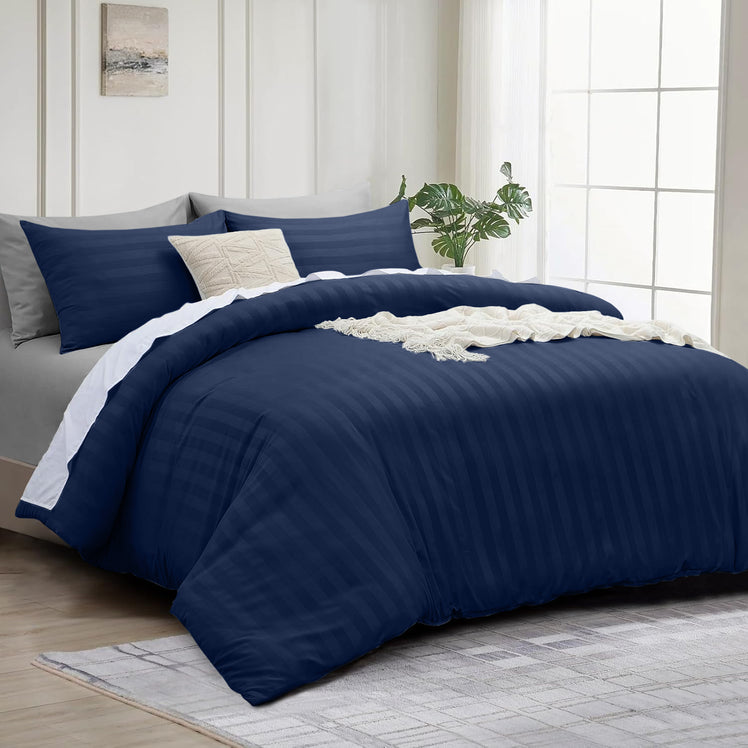 4 Piece Stripe Bedding Set - Duvet Cover, Fitted Sheet & Pillowcases