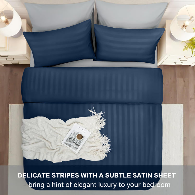 4 Piece Stripe Bedding Set - Duvet Cover, Fitted Sheet & Pillowcases