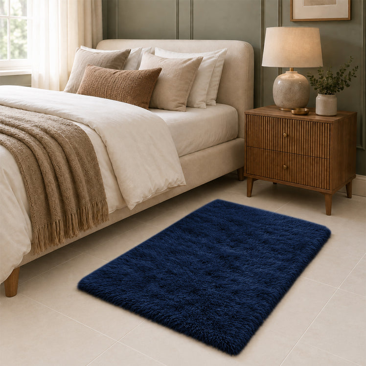 Fluffy Large Shaggy Rug Navy