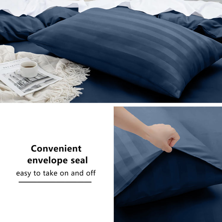 4 Piece Stripe Bedding Set - Duvet Cover, Fitted Sheet & Pillowcases