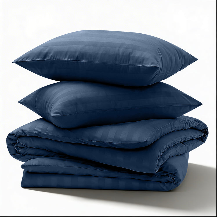 4 Piece Stripe Bedding Set - Duvet Cover, Fitted Sheet & Pillowcases