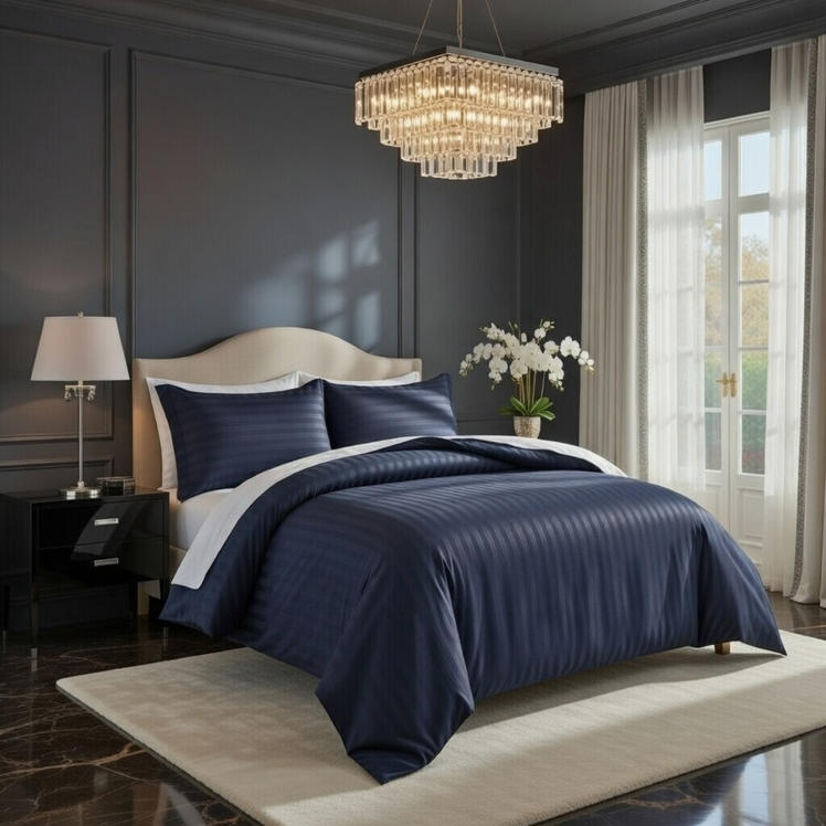 Navy Striped Bedding Duvet Cover Set