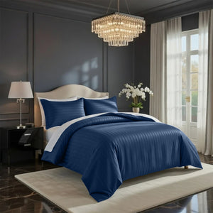 Navy Striped Bedding Duvet Cover Set