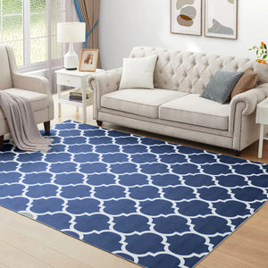 Navy Large Runner Rugs Lattice Printed