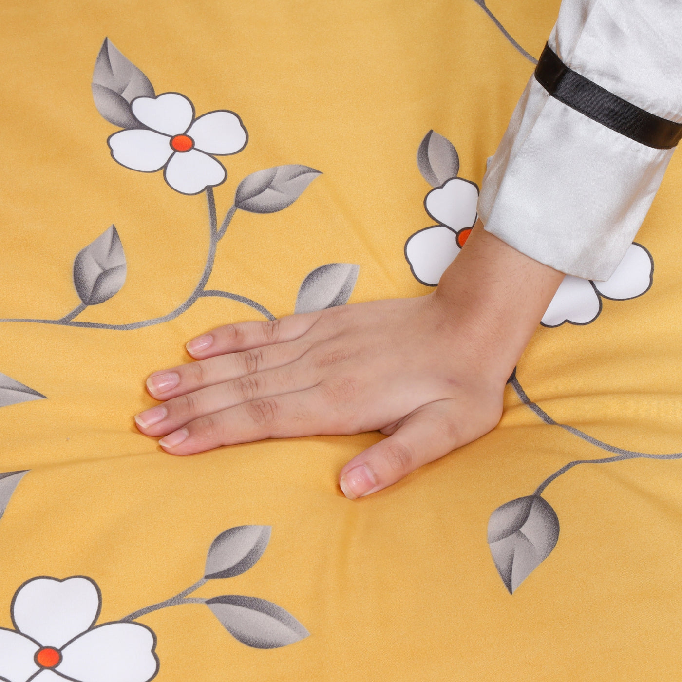 Ochre Flower Printed Duvet Cover