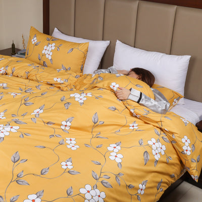 Ochre Flower Printed Duvet Cover