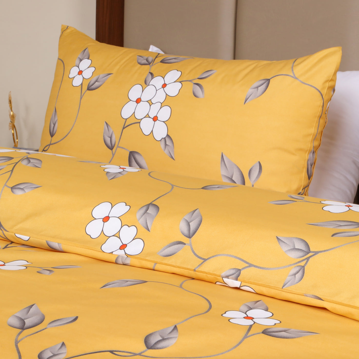 Ochre Flower Printed Duvet Cover