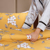 Ochre Flower Printed Duvet Cover