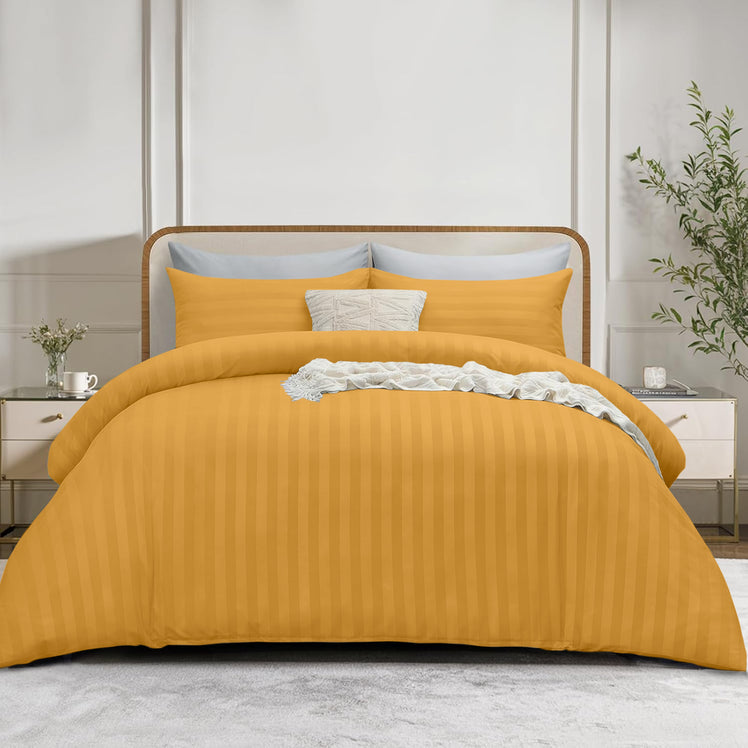 4 Piece Stripe Bedding Set - Duvet Cover, Fitted Sheet & Pillowcases