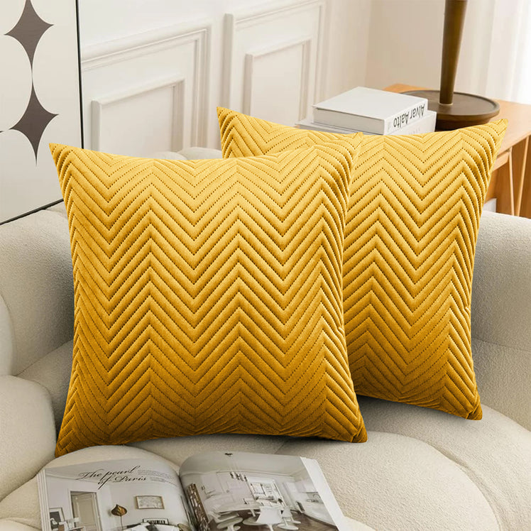 2 & 4 Pack Cushion Covers Chevron Design Velvet Fabric