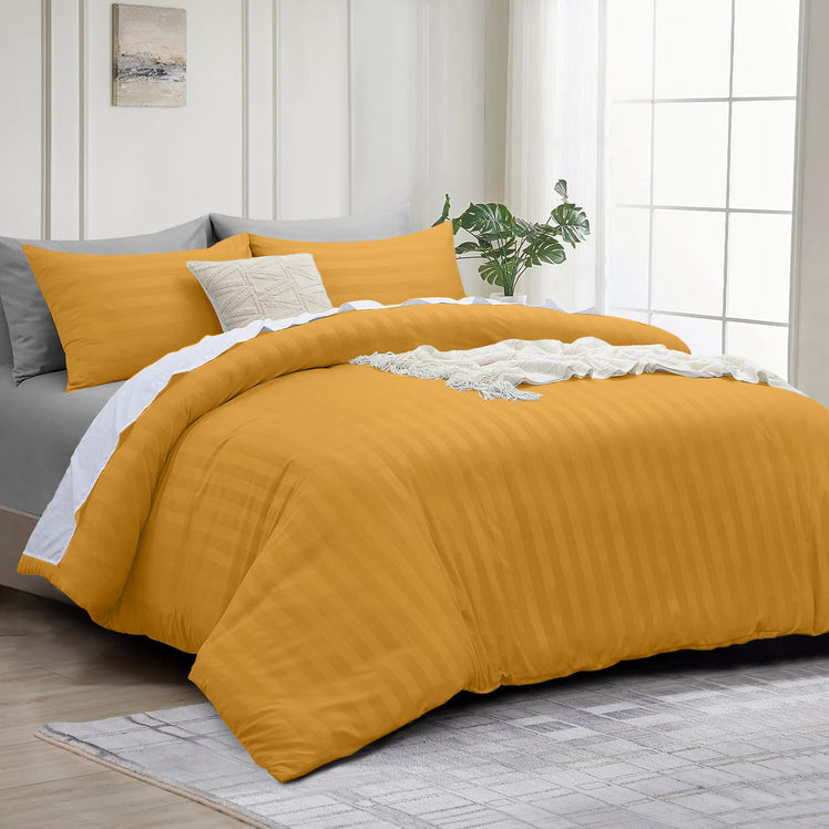 4 Piece Stripe Bedding Set - Duvet Cover, Fitted Sheet & Pillowcases