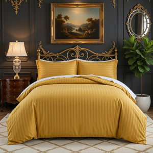 Ochre Striped Bedding Duvet Cover Set