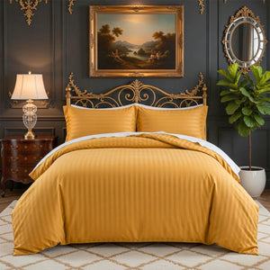 Ochre Striped Bedding Duvet Cover Set