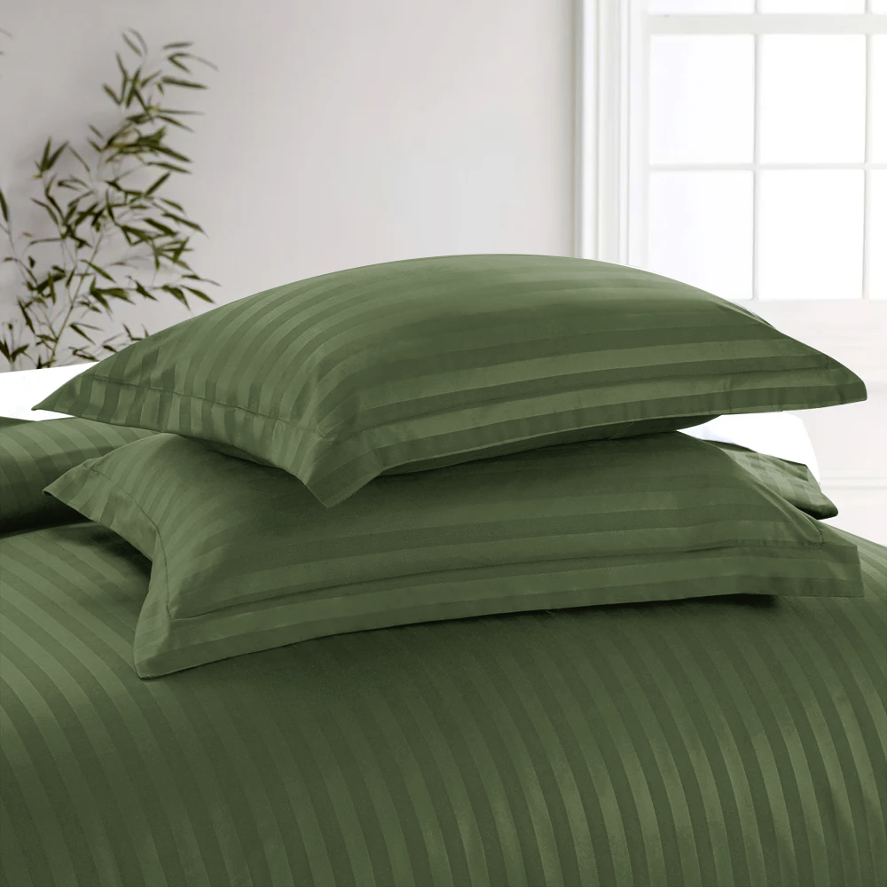 Olive Green Duvet Cover Striped Pattern Bedding Set