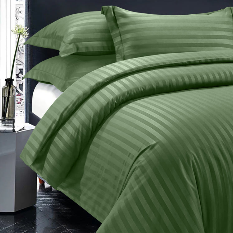 Olive Green Bedding Set | Striped Duvet Cover