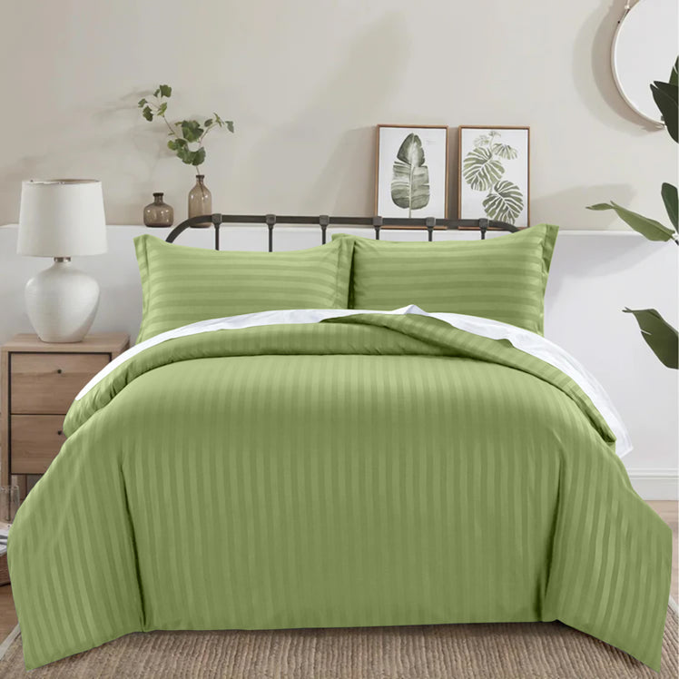 Olive Green Bedding Set | Striped Duvet Cover