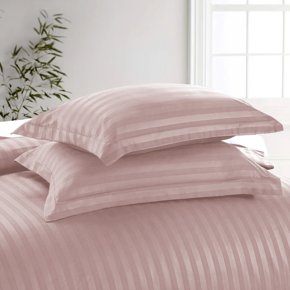 Peach Duvet Cover Striped Pattern Bedding Set